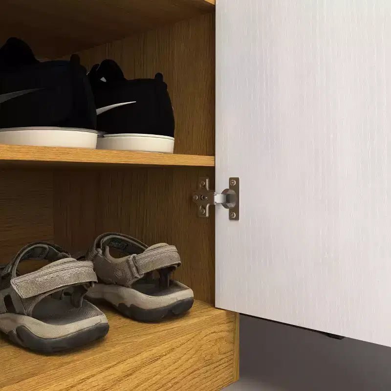 Meuble à chaussures, étagère à 4 niveaux avec 1 tiroir, rangement en bois autoportant avec 2 portes et étagères réglables pour entrée/couloir