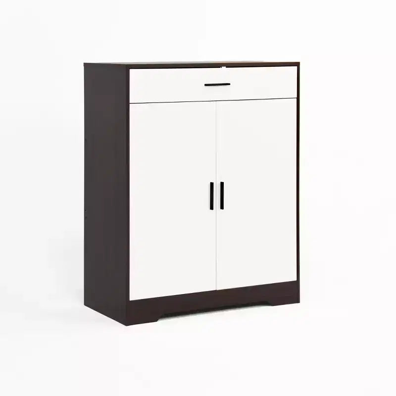 Meuble à chaussures, étagère à 4 niveaux avec 1 tiroir, rangement en bois autoportant avec 2 portes et étagères réglables pour entrée/couloir