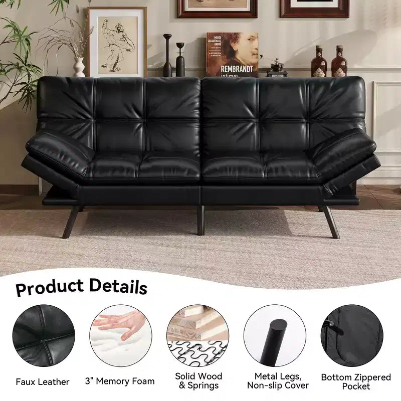 Canapé Futon Convertible 71", Canapé Moderne en Lin avec Coussin Détachable, Dossier et Accoudoirs Réglables, Supporte 272 kg
