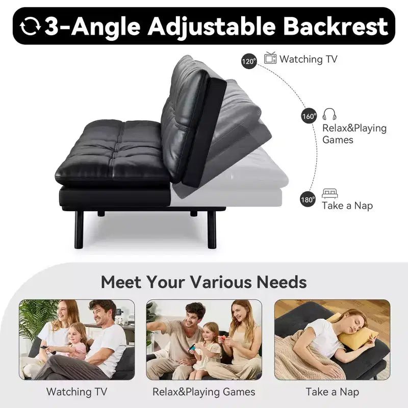 Canapé Futon Convertible 71", Canapé Moderne en Lin avec Coussin Détachable, Dossier et Accoudoirs Réglables, Supporte 272 kg