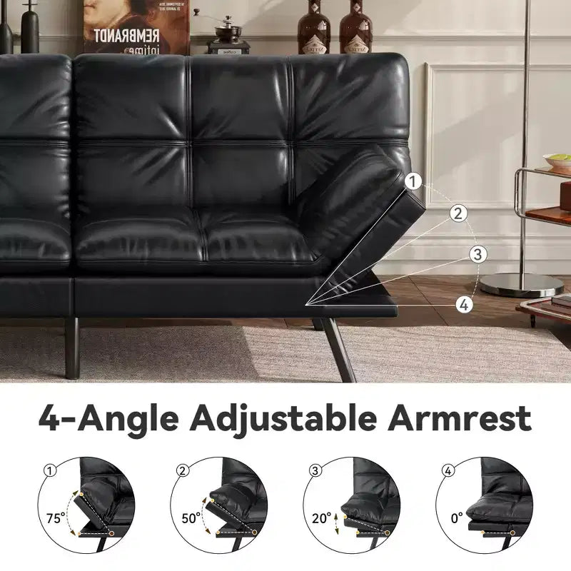 Canapé Futon Convertible 71", Canapé Moderne en Lin avec Coussin Détachable, Dossier et Accoudoirs Réglables, Supporte 272 kg