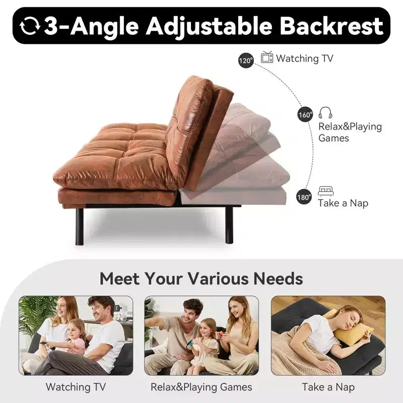 Canapé Futon Convertible 71", Canapé Moderne en Lin avec Coussin Détachable, Dossier et Accoudoirs Réglables, Supporte 272 kg