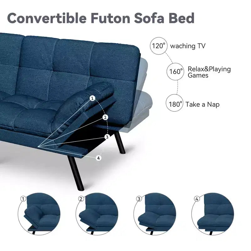 Canapé Futon Convertible 71", Canapé Moderne en Lin avec Coussin Détachable, Dossier et Accoudoirs Réglables, Supporte 272 kg
