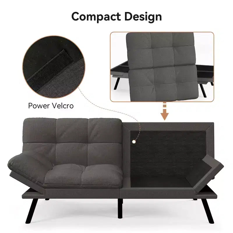 Canapé Futon Convertible 71", Canapé Moderne en Lin avec Coussin Détachable, Dossier et Accoudoirs Réglables, Supporte 272 kg