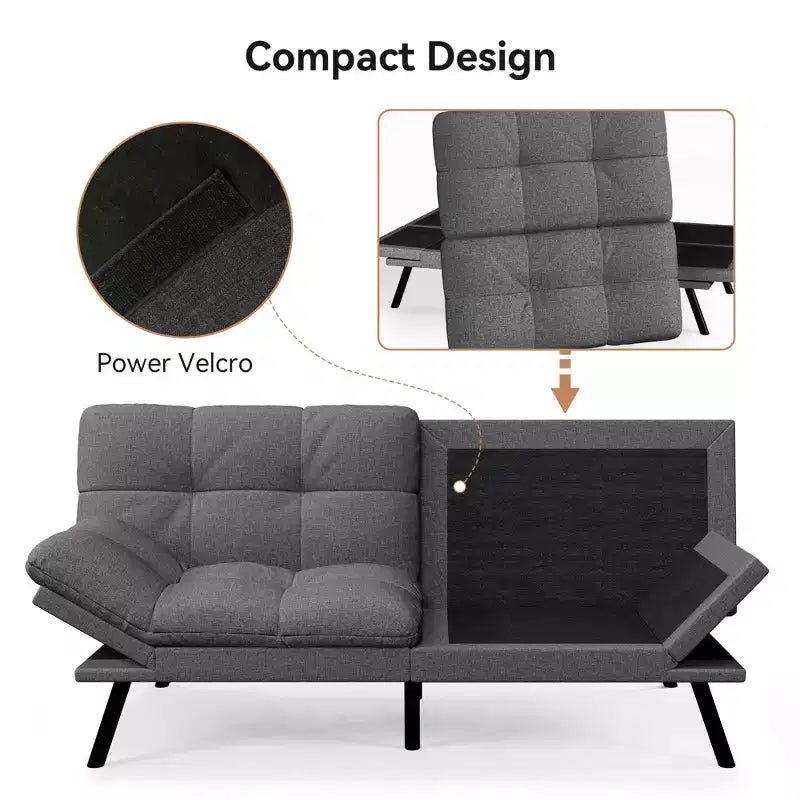 Canapé Futon Convertible 71", Canapé Moderne en Lin avec Coussin Détachable, Dossier et Accoudoirs Réglables, Supporte 272 kg