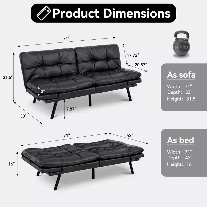 Canapé Futon Convertible 71", Canapé Moderne en Lin avec Coussin Détachable, Dossier et Accoudoirs Réglables, Supporte 272 kg