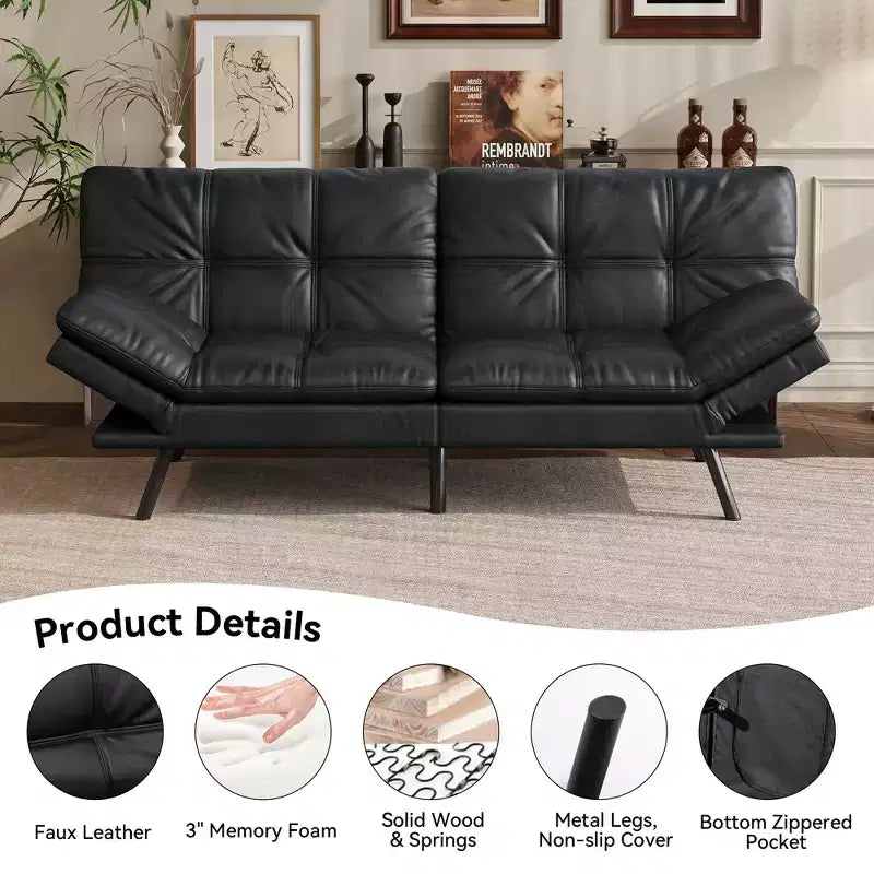 Canapé Futon Convertible 71", Canapé Moderne en Lin avec Coussin Détachable, Dossier et Accoudoirs Réglables, Supporte 272 kg