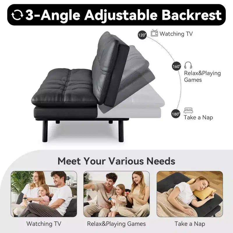 Canapé Futon Convertible 71", Canapé Moderne en Lin avec Coussin Détachable, Dossier et Accoudoirs Réglables, Supporte 272 kg