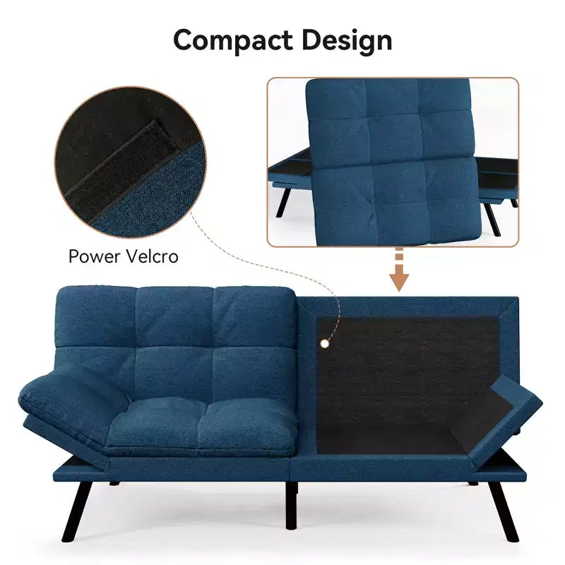 Canapé Futon Convertible 71", Canapé Moderne en Lin avec Coussin Détachable, Dossier et Accoudoirs Réglables, Supporte 272 kg