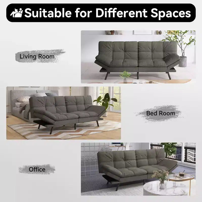 Canapé Futon Convertible 71", Canapé Moderne en Lin avec Coussin Détachable, Dossier et Accoudoirs Réglables, Supporte 272 kg