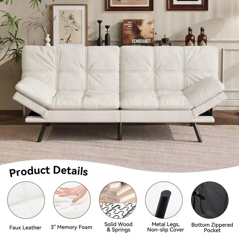 Canapé Futon Convertible 71", Canapé Moderne en Lin avec Coussin Détachable, Dossier et Accoudoirs Réglables, Supporte 272 kg