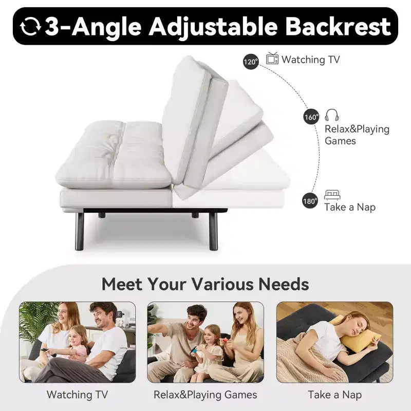 Canapé Futon Convertible 71", Canapé Moderne en Lin avec Coussin Détachable, Dossier et Accoudoirs Réglables, Supporte 272 kg