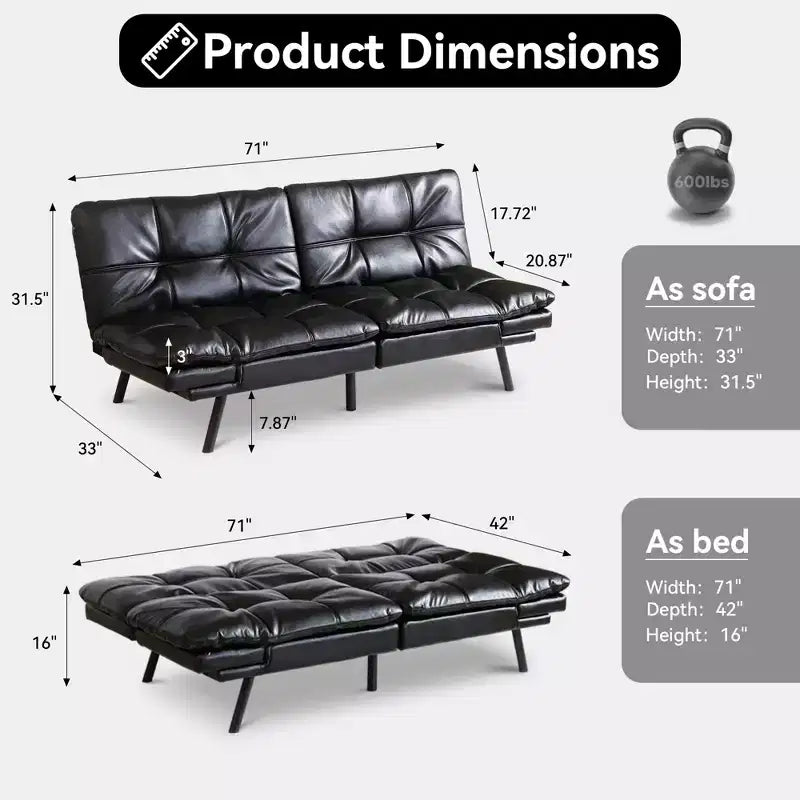 Canapé Futon Convertible 71", Canapé Moderne en Lin avec Coussin Détachable, Dossier et Accoudoirs Réglables, Supporte 272 kg