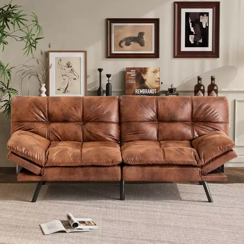 Canapé Futon Convertible 71", Canapé Moderne en Lin avec Coussin Détachable, Dossier et Accoudoirs Réglables, Supporte 272 kg