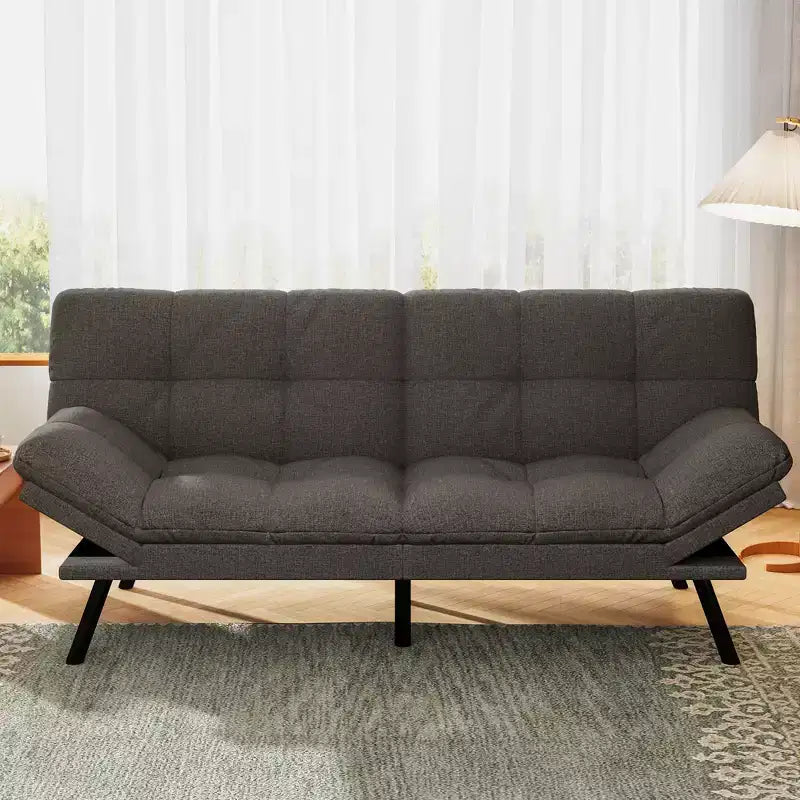 Canapé Futon Convertible 71", Canapé Moderne en Lin avec Coussin Détachable, Dossier et Accoudoirs Réglables, Supporte 272 kg