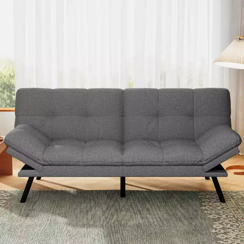 Canapé Futon Convertible 71", Canapé Moderne en Lin avec Coussin Détachable, Dossier et Accoudoirs Réglables, Supporte 272 kg