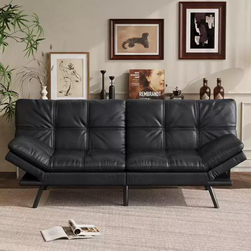 Canapé Futon Convertible 71", Canapé Moderne en Lin avec Coussin Détachable, Dossier et Accoudoirs Réglables, Supporte 272 kg