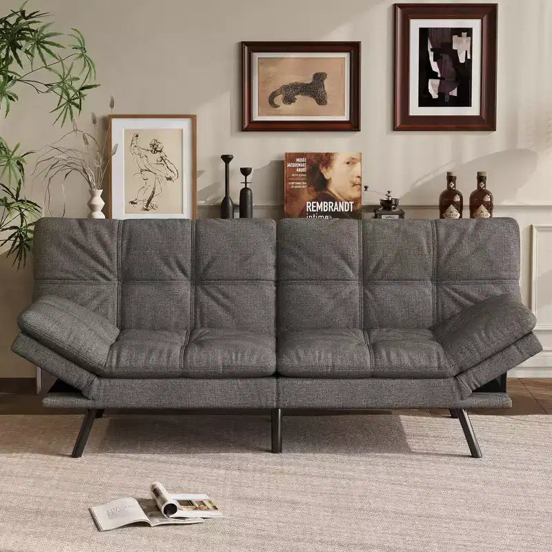 Canapé Futon Convertible 71", Canapé Moderne en Lin avec Coussin Détachable, Dossier et Accoudoirs Réglables, Supporte 272 kg