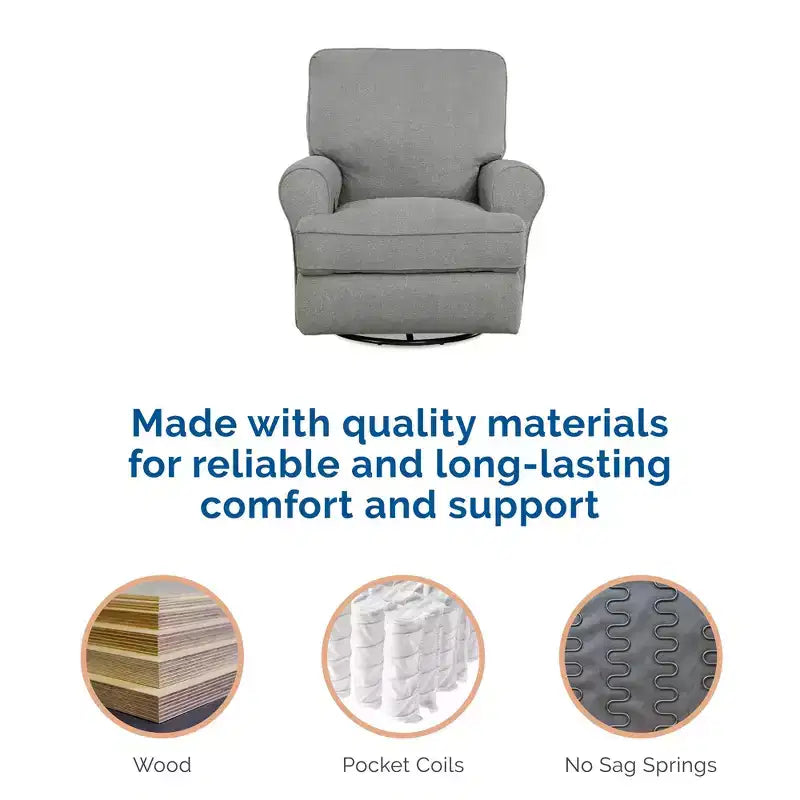 Fauteuil de relaxation pivotant et inclinable pour chambre d'enfant, rembourré en chenille, grands accoudoirs arrondis, assise en T, beige/gris