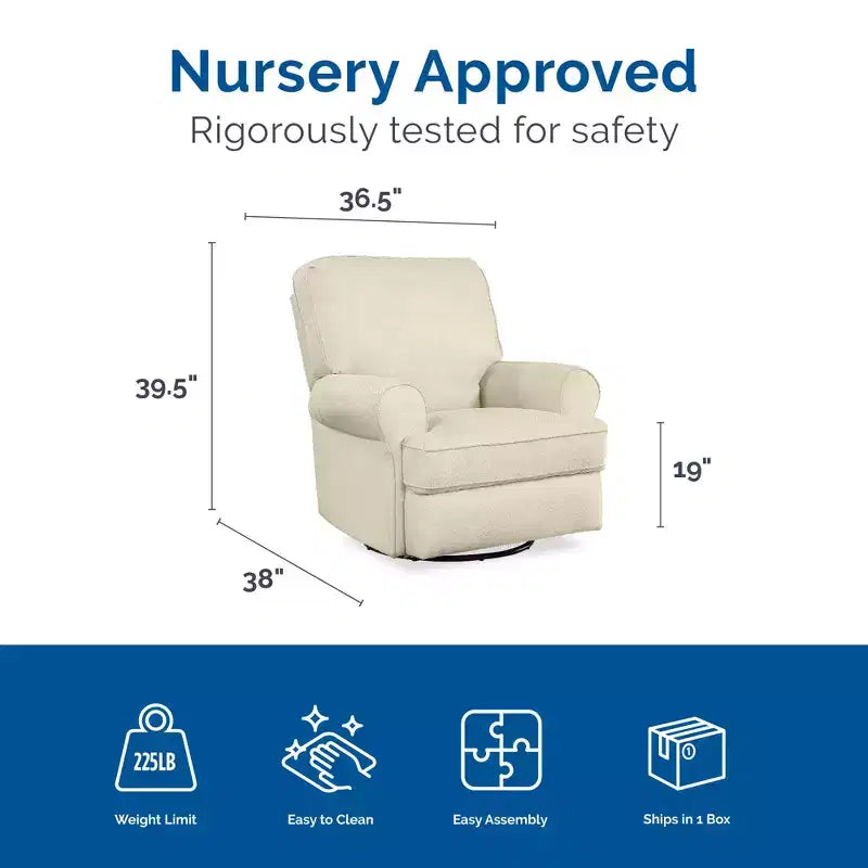 Fauteuil de relaxation pivotant et inclinable pour chambre d'enfant, rembourré en chenille, grands accoudoirs arrondis, assise en T, beige/gris