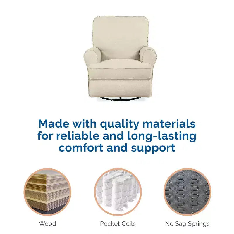 Fauteuil de relaxation pivotant et inclinable pour chambre d'enfant, rembourré en chenille, grands accoudoirs arrondis, assise en T, beige/gris