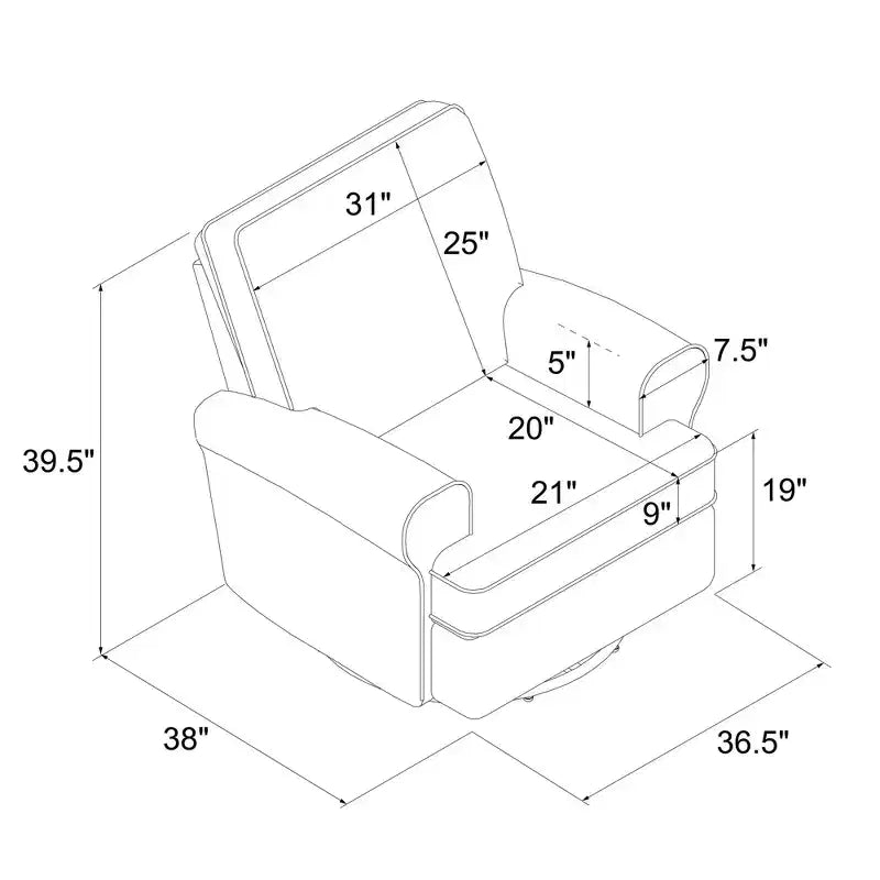 Fauteuil de relaxation pivotant et inclinable pour chambre d'enfant, rembourré en chenille, grands accoudoirs arrondis, assise en T, beige/gris