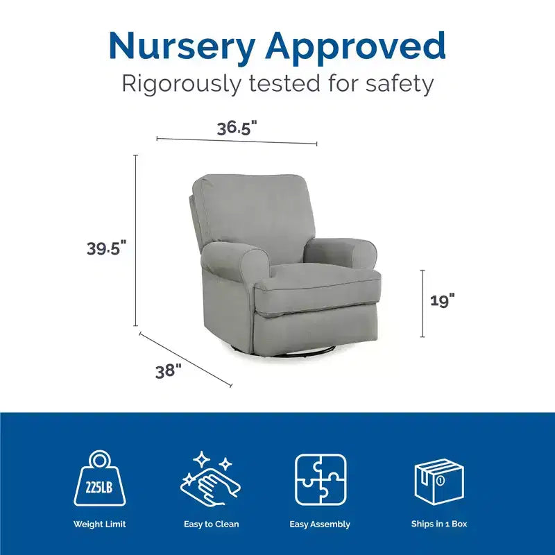Fauteuil de relaxation pivotant et inclinable pour chambre d'enfant, rembourré en chenille, grands accoudoirs arrondis, assise en T, beige/gris