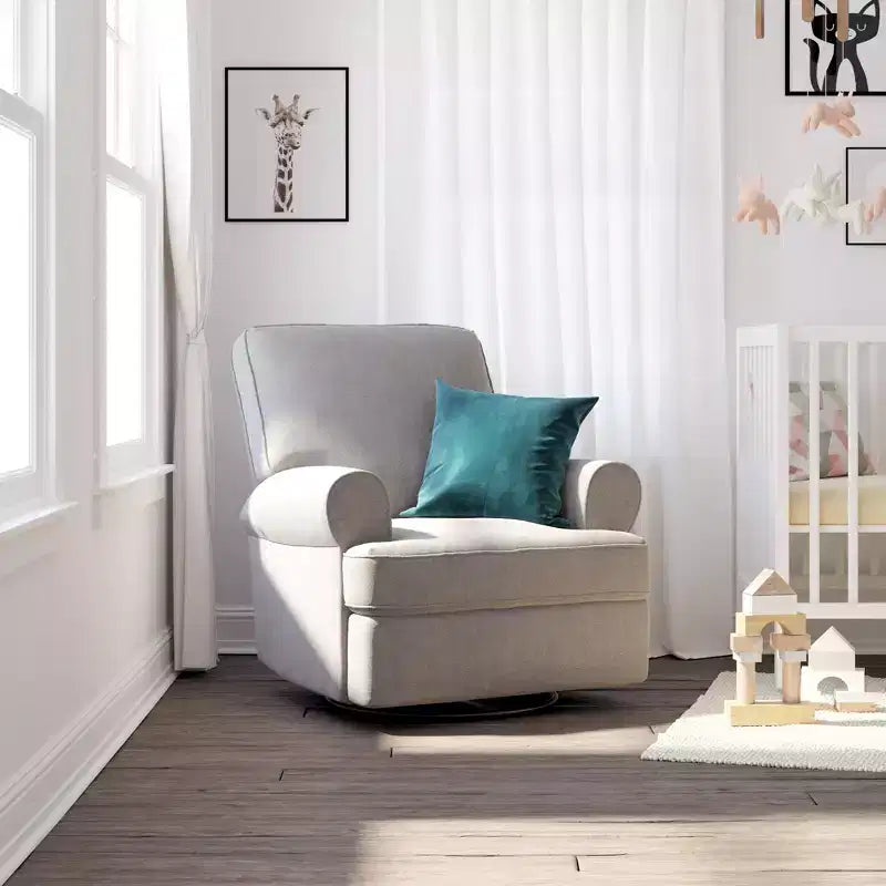 Fauteuil de relaxation pivotant et inclinable pour chambre d'enfant, rembourré en chenille, grands accoudoirs arrondis, assise en T, beige/gris