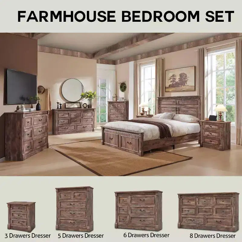 Commode de ferme de 46" avec 5 tiroirs, rangement rustique en bois avec colonne romaine pour chambre à coucher