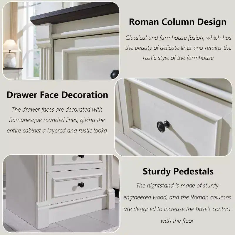 Commode de ferme de 46" avec 5 tiroirs, rangement rustique en bois avec colonne romaine pour chambre à coucher