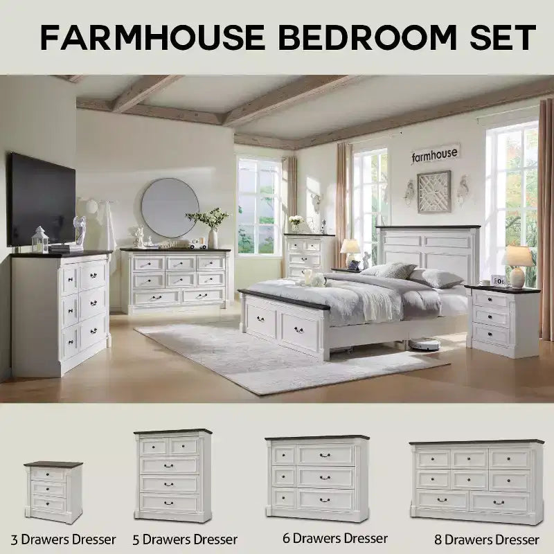 Commode de ferme de 46" avec 5 tiroirs, rangement rustique en bois avec colonne romaine pour chambre à coucher
