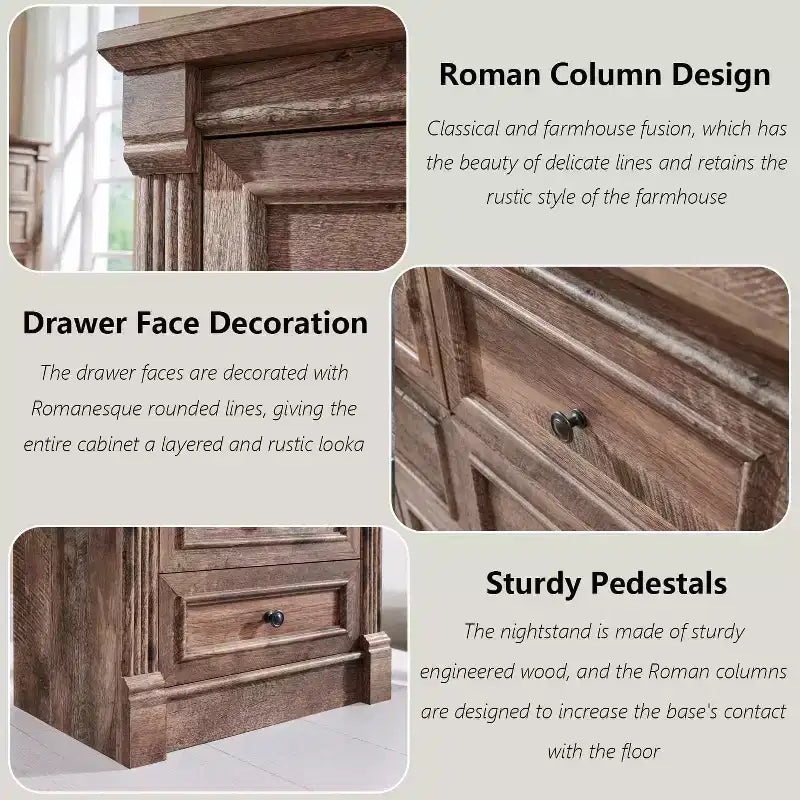 Commode de ferme de 46" avec 5 tiroirs, rangement rustique en bois avec colonne romaine pour chambre à coucher