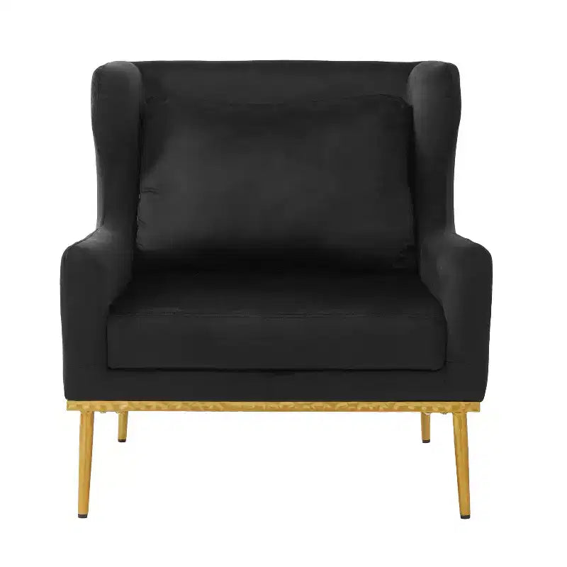 Fauteuil moderne en velours avec oreiller, silhouette incurvée, cadre en fer, assise en mousse haute densité, capacité de 150 kg