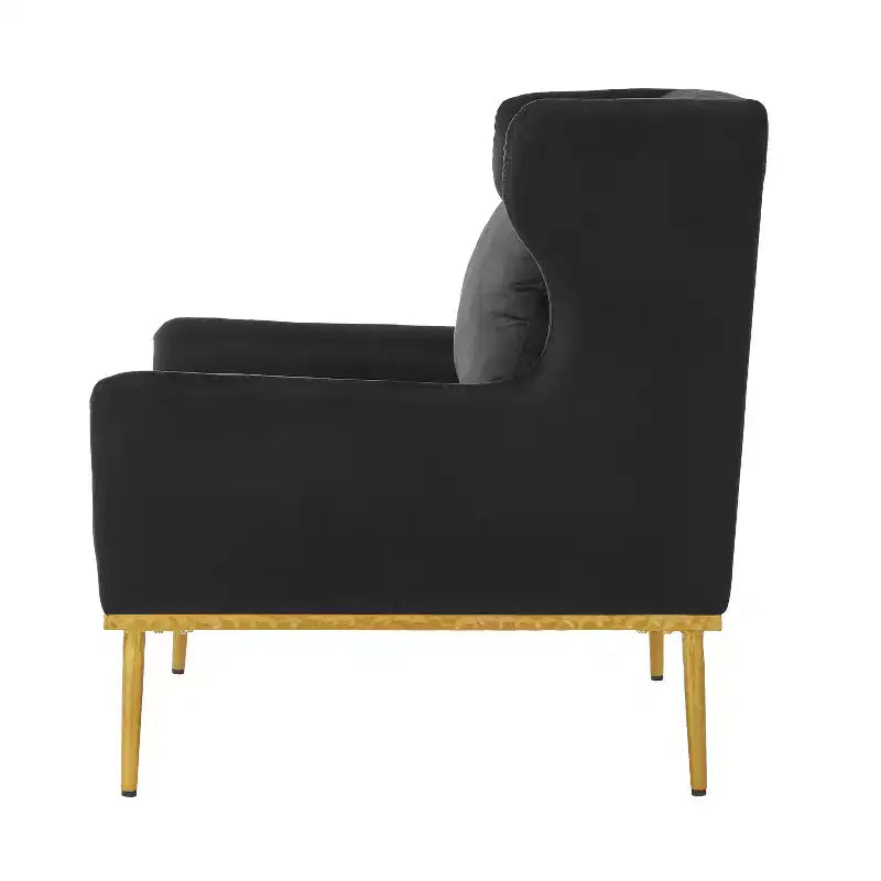 Fauteuil moderne en velours avec oreiller, silhouette incurvée, cadre en fer, assise en mousse haute densité, capacité de 150 kg