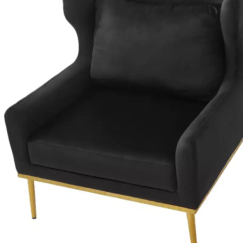 Fauteuil moderne en velours avec oreiller, silhouette incurvée, cadre en fer, assise en mousse haute densité, capacité de 150 kg