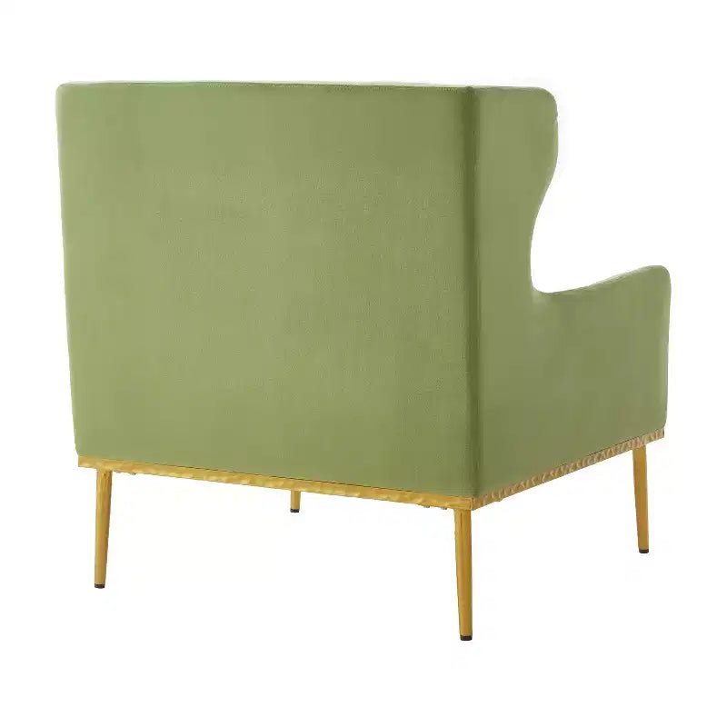 Fauteuil moderne en velours avec oreiller, silhouette incurvée, cadre en fer, assise en mousse haute densité, capacité de 150 kg