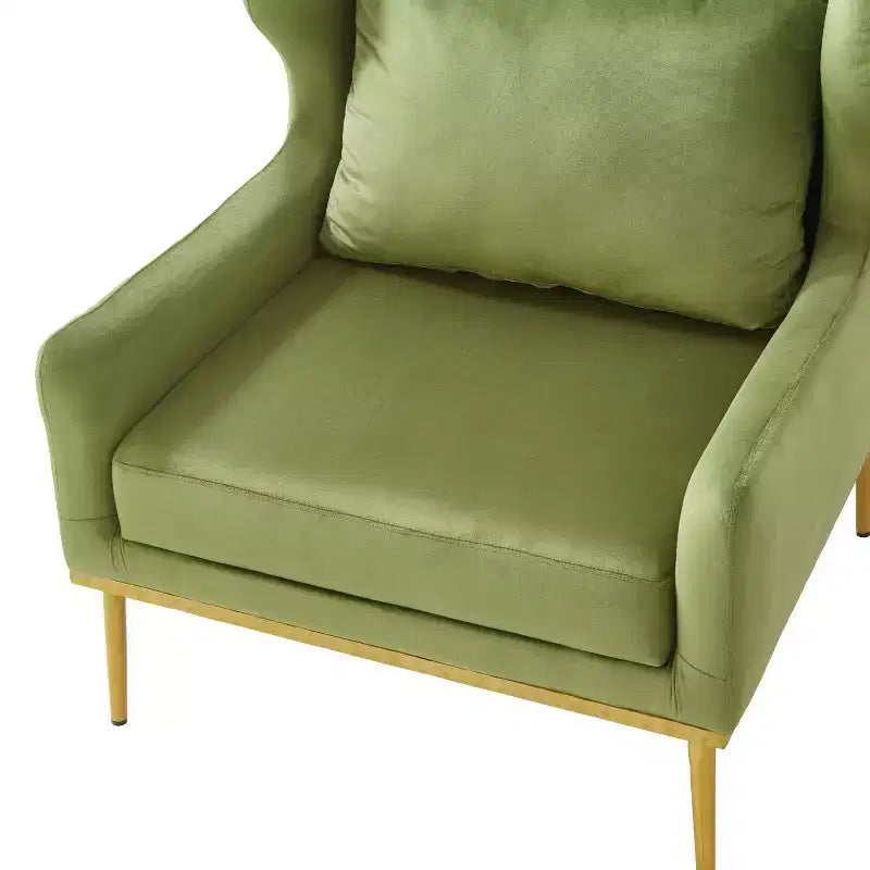 Fauteuil moderne en velours avec oreiller, silhouette incurvée, cadre en fer, assise en mousse haute densité, capacité de 150 kg