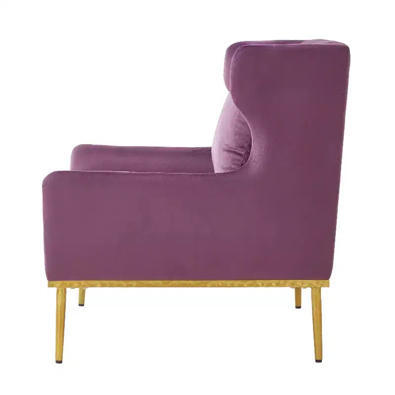 Fauteuil moderne en velours avec oreiller, silhouette incurvée, cadre en fer, assise en mousse haute densité, capacité de 150 kg