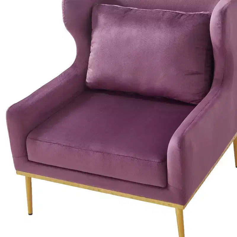Fauteuil moderne en velours avec oreiller, silhouette incurvée, cadre en fer, assise en mousse haute densité, capacité de 150 kg