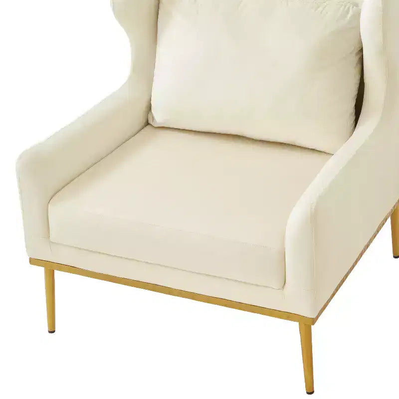Fauteuil moderne en velours avec oreiller, silhouette incurvée, cadre en fer, assise en mousse haute densité, capacité de 150 kg