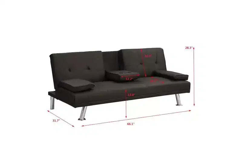 Canapé convertible lit réglable double avec accoudoirs amovibles et pieds en acier inoxydable,