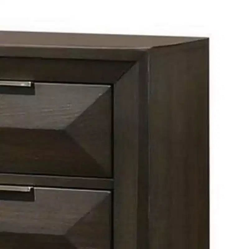 Table de chevet avec 2 tiroirs biseautés, poignées nickel, bois brun expresso