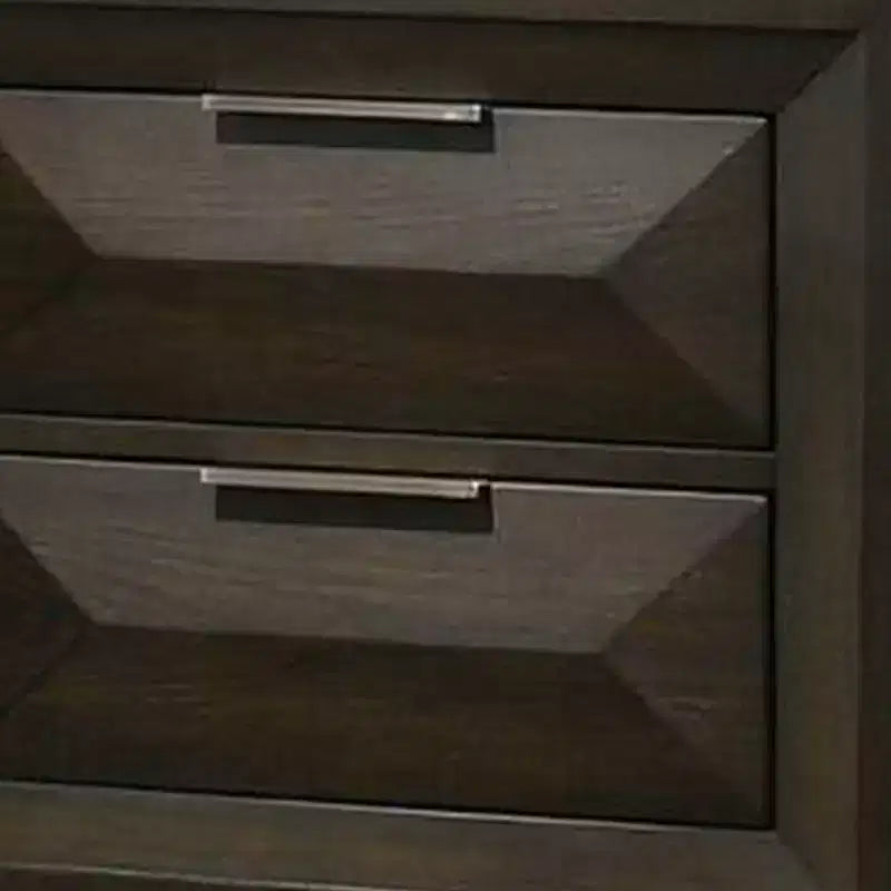 Table de chevet avec 2 tiroirs biseautés, poignées nickel, bois brun expresso
