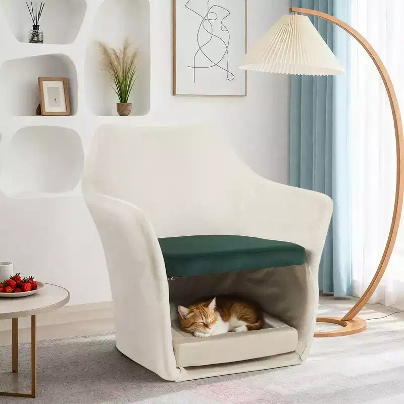 Fauteuil de salon moderne 2 en 1 avec espace pour animaux, fauteuil crapaud rembourré avec base amovible pour salon ou bureau