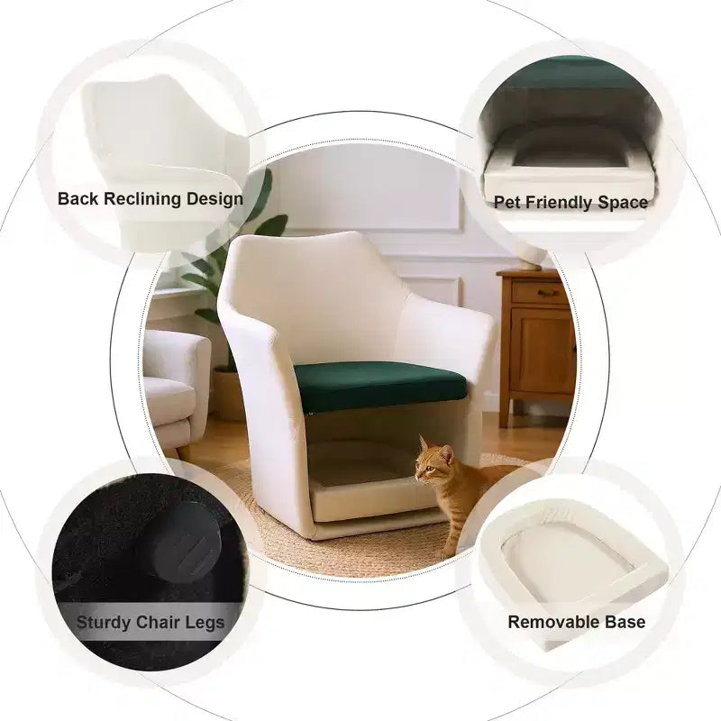 Fauteuil de salon moderne 2 en 1 avec espace pour animaux, fauteuil crapaud rembourré avec base amovible pour salon ou bureau