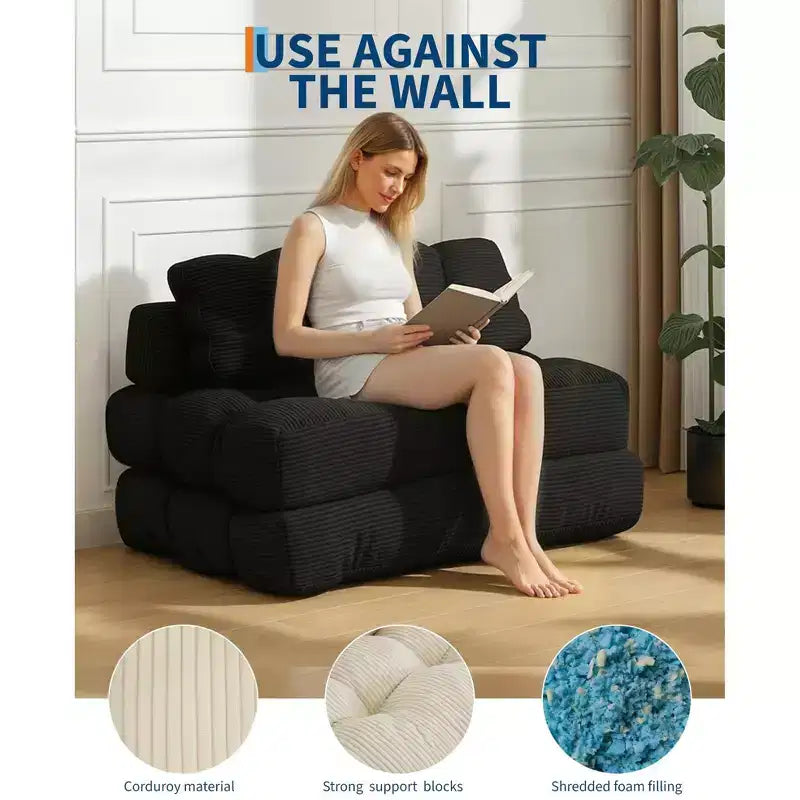 Canapé-lit pliable pour invités, chaise longue simple et confortable, transat portable convertible avec oreiller et dossier pour salon et chambre