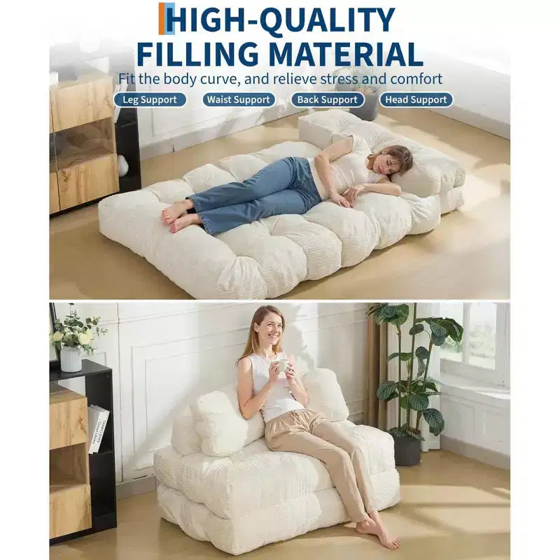 Canapé-lit pliable pour invités, chaise longue simple et confortable, transat portable convertible avec oreiller et dossier pour salon et chambre