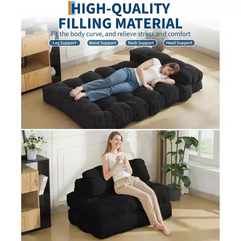 Canapé-lit pliable pour invités, chaise longue simple et confortable, transat portable convertible avec oreiller et dossier pour salon et chambre