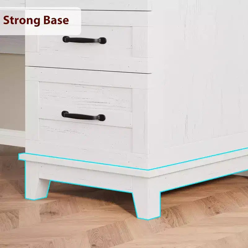 Bureau de direction avec tiroirs et station de charge, bureau d'ordinateur de style rustique de 136 cm avec classeur, poste de travail de bureau à domicile, noyer blanc