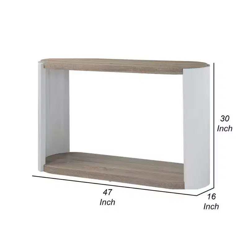 Table console de canapé, bois blanc très brillant, ovale 119 cm, marron